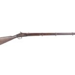 (S58) .577 Enfield type percussion long gun, 38 ins full stocked three steel banded barrel, steel