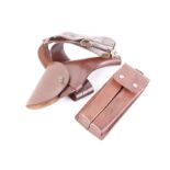 Sam Browne leather belt and holster; leather double magazine belt holster