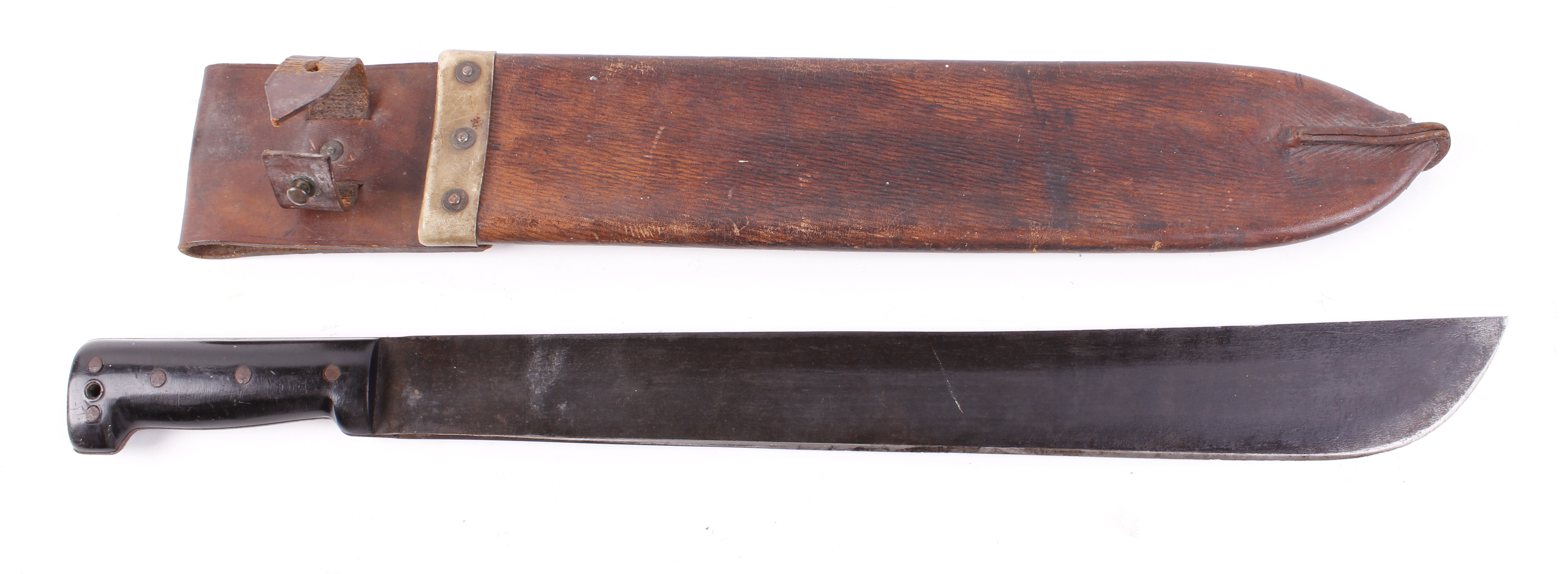 Martindale 17½ ins straight backed machete, marked with broad arrow dated 1945 in period J.B. Brooks