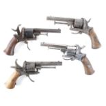 (S58) Four Belgian pinfire revolvers - all for parts or repair