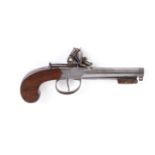 (S58) 60 bore (approx) Flintlock travelling pistol with 3 ins turn off barrel, under mounted