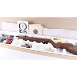 .22 Webley Omega break barrel air rifle, original open sights, barrel lock, semi pistol grip stock