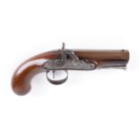 (S58) 22 bore Percussion (converted from flintlock) travelling pistol by J Richards, 4¼ ins brown