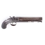 (S58) 10 bore Percussion travelling pistol, 8 ins round full stocked sighted barrel, the sighting