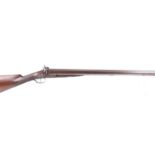 (S58) 8 bore double percussion gun by Malbon, 33 ins brown damascus barrels with broad rib stamped C