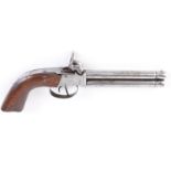 (S58) 10.8mm Continental percussion double pistol, 140mm over and under barrels with baluster