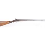 (S58) 14 bore percussion double sporting gun by Stevens, 29 ½ damascus steel barrels (ramrod