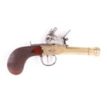 (S58) 50 bore Flintlock pocket pistol with 3 ins octagonal brass cannon mouth barrel, starburst