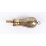 Copper and brass miniature powder flask by Sykes, sprung top and suspension ring, 3 ins overall