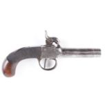 (S58) 80 bore English percussion pocket pistol, 2½ ins turn off barrel, engraved boxlock action,