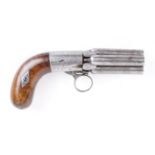 (S58) 10mm Percussion Pepper Box Pistol by Mariette, four 2½ ins damascus turn off barrels