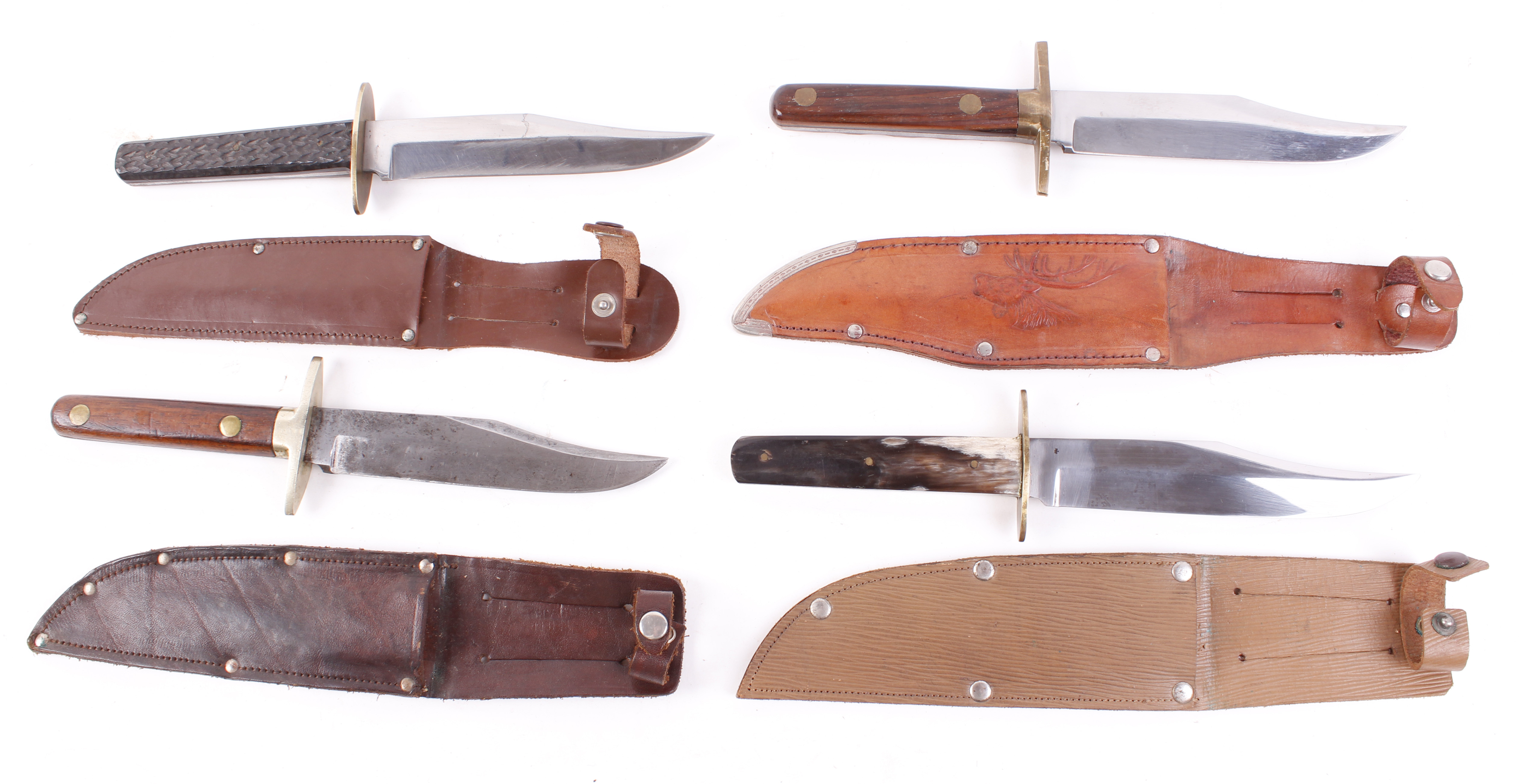 4 x 6 ins bowie knives in leather sheaths by Rodgers, Knowill and two others - Image 2 of 2