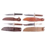 4 x 6 ins bowie knives in leather sheaths by Rodgers, Knowill and two others