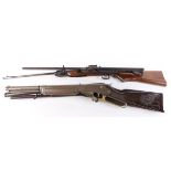 .177 Diana Mod 25 break barrel air rifle; 3 x tin plate air rifles; part air rifle barrel and action