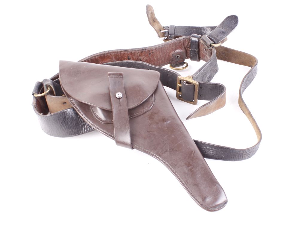 Leather belt with should strap and holster