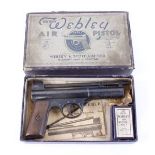 .177 The New Webley MkI air pistol, wood grips with inset winged pellet trademark, box of MkI