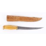 Hunting knife by J. Marttiini, Finland, 9 ins blade in leather sheath