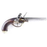 (S58) 14 bore French Military M-1777 flintlock pistol, 7 ins tapered round steel barrel, steel