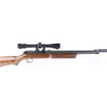 .177 Benjamin Franklin pump up air rifle, fitted moderator, wood stock, mounted 4 x 32 Hewett scope,