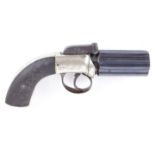 (S58) 120 bore Percussion Pepper Box Pistol, six 3 ins fluted barrels, scroll and border engraved