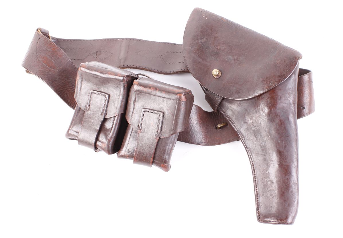 Leather Sam Browne belt with holster and double box magazine pouches