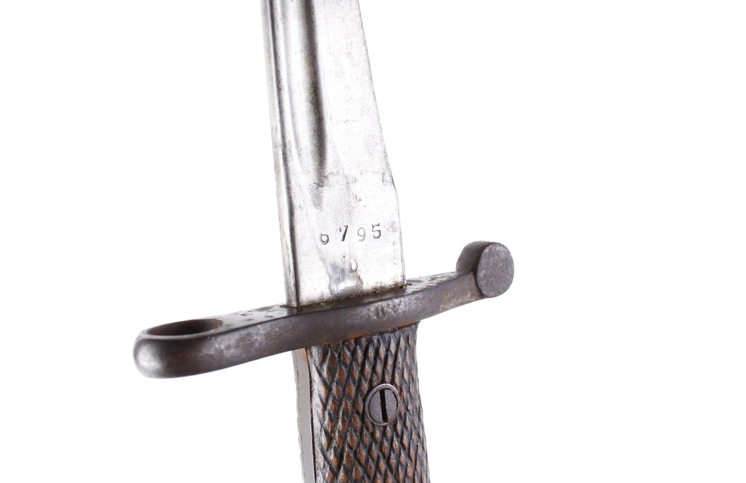 Spanish M1943 Mauser Bolo bayonet, 9¾ ins blade no. 6795, chequered wood grips, in steel scabbard - Image 2 of 3