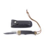Gamekeeper folding knife by Burton McCall, 4 ins blade, in leather pouch