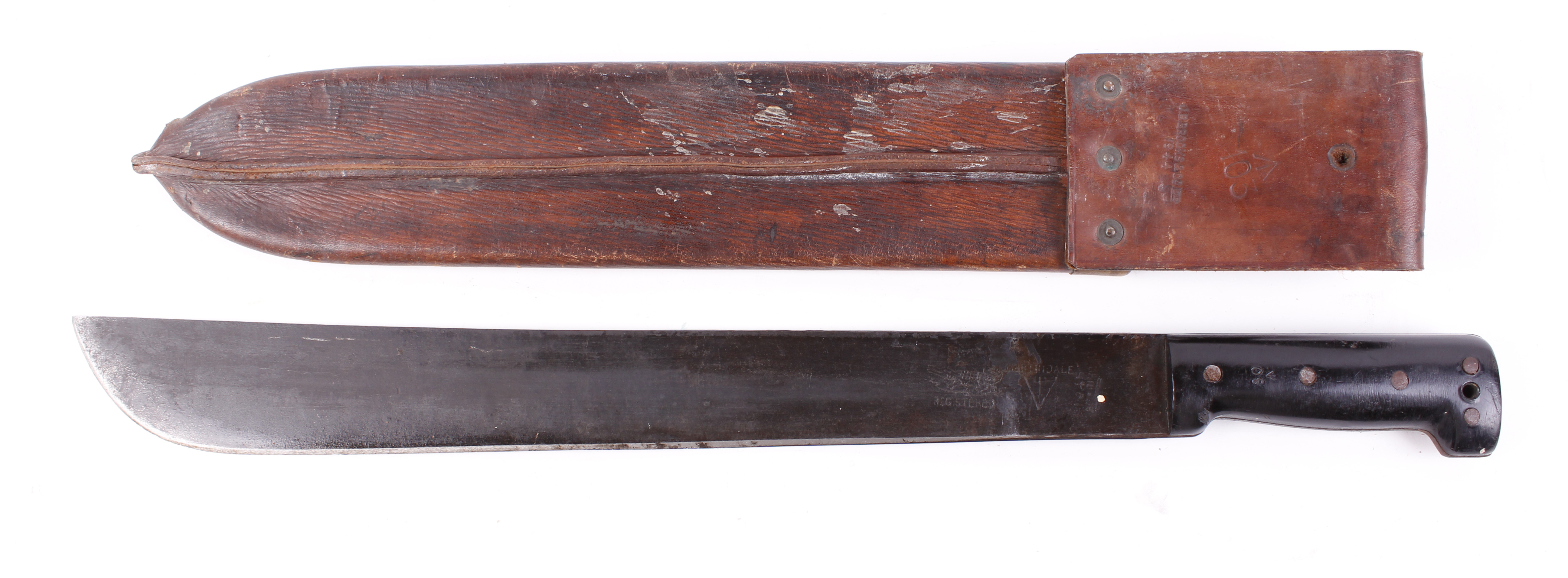 Martindale 17½ ins straight backed machete, marked with broad arrow dated 1945 in period J.B. Brooks - Image 2 of 2