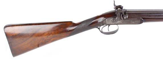 (S58) 14 bore percussion double sporting gun by Manton & Son, 25 ½ ins damascus barrels, raised - Image 3 of 3