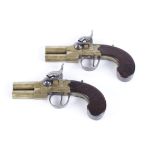 (S58) A brace of 80 bore percussion double tap action pocket pistols, with 1½ ins brass over and