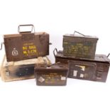 Five assorted ammunition boxes and tins