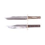 8 ins G Beardshaw clip point bowie knife marked V R G Beardshaw cast steel, eagle engraved blade,