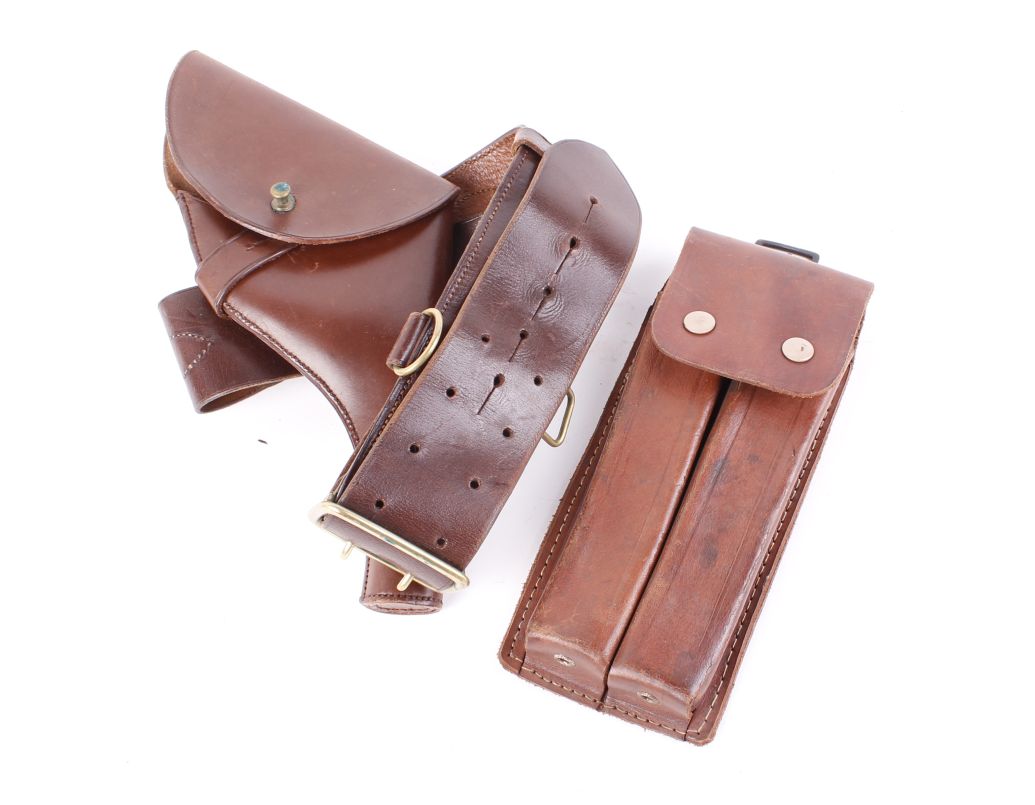 Sam Browne leather belt and holster; leather double magazine belt holster - Image 2 of 2