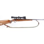 (S1) .22 Mauser bolt action rifle, 24 ins threaded barrel, 5 shot magazine, leather and webbing