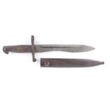 Spanish M1943 Mauser Bolo bayonet, 9¾ ins blade no. 6795, chequered wood grips, in steel scabbard