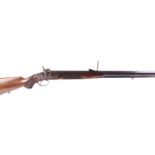 (S58) .451 Percussion target rifle by Thos Turner, 33 ins half stocked octagonal barrel inscribed