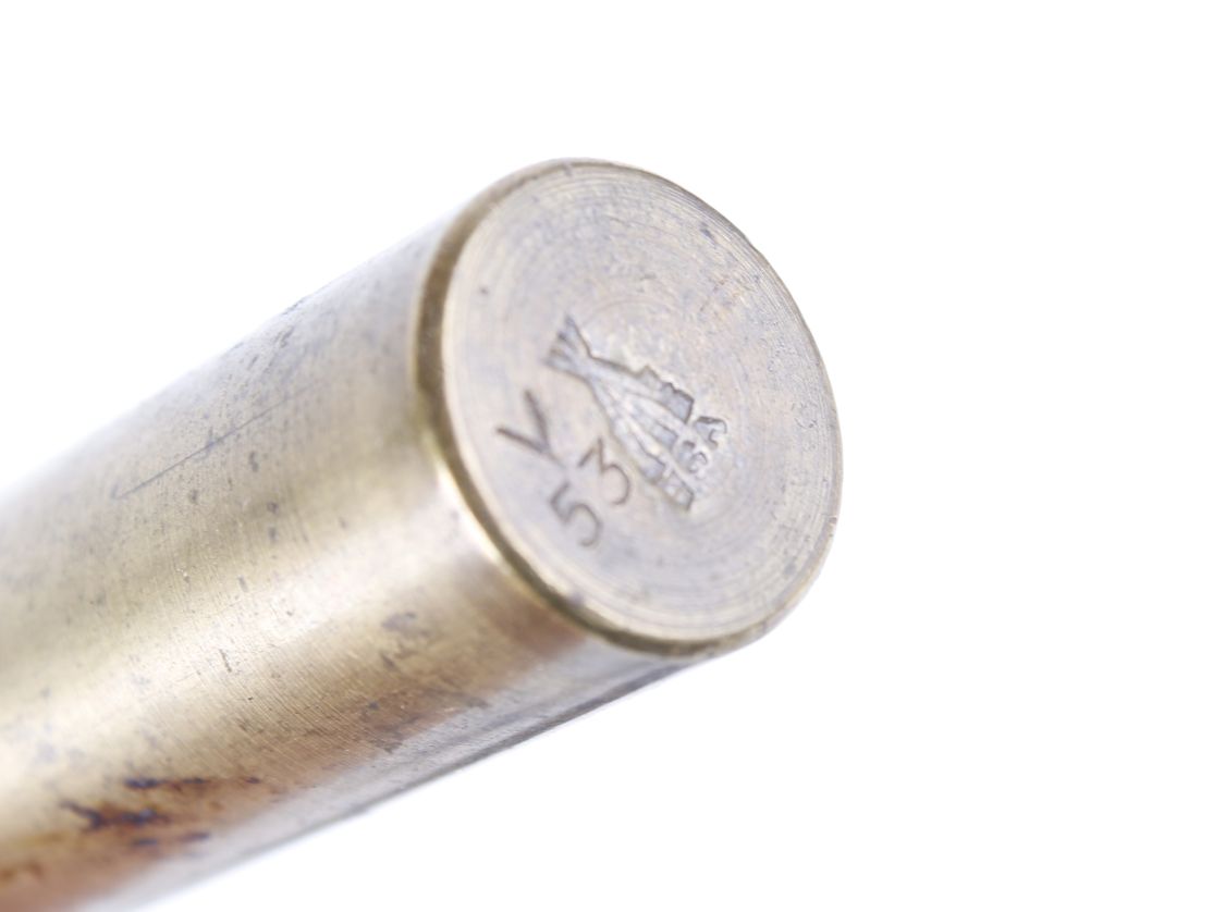 .303 spike bayonet in metal scabbard; .303 magazine; BSA brass oil bottle stamped 53 - Image 2 of 2
