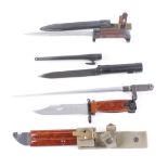 Chinese AK-47 bayonet and scabbard; SKS type folding bayonet with tri-formed blade; Russian AK