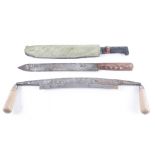 WWII Mexeur & Cie of Sheffield knife, 14¼ ins blade; one other machete; Buck & Hickman of