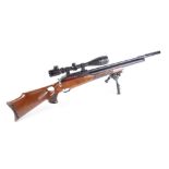 .22 Logun Mk II bolt action pre charged air rifle, fitted silencer, mounted 6.5-20 x 50 AO IR
