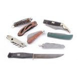 Seven various folding knives and a fixed Solingen blade, incl. 1945 J.R Holland folding knife [Note: