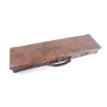 Leather gun case with brass corners, blue baize lined fitted interior for 30½ ins barrels, Army &