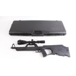 (S1) .22 Walther G22 semi automatic tactical rifle, two stock mounted magazines, black synthetic