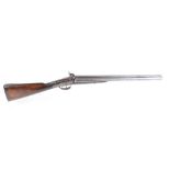 (S58)12 bore Percussion Coaching piece, 21 ins damascus barrels, broad rib, fitted ramrod (a/f),