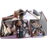 Box containing trench shovel, trenching tool, webbing belt, flasks, mess tins, folding cutlery