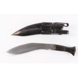 Kukri knife, 10¾ ins blade marked GURKA ARMY 17017, ebony grips, in sheath [Note: Under the Criminal