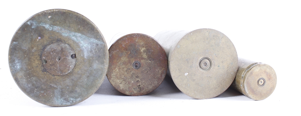 Four brass shell cases incl.: WWII 25pdr, stamped 1944; 6pdr; 30mm AFV; engine start case marked - Image 2 of 2