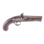 (S58) 18 bore Flintlock travelling pistol by Jackson, 5 ins octagonal full stocked barrel, wooden