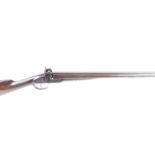 (S58) 12 bore double percussion sporting gun by Gooch(?), 27 ins damascus barrels, wood ramrod,