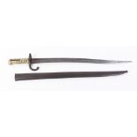 Chassepot bayonet with 22½ ins blade, drop quillon, brass grips, steel scabbard